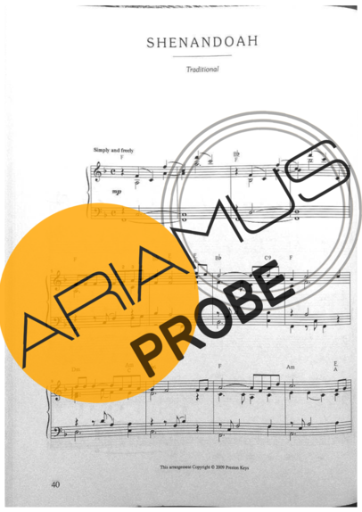 Jazz Standard Shenandoah score for Klavier