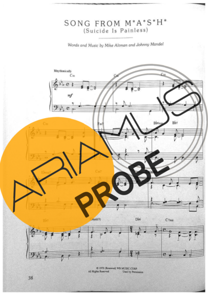 Jazz Standard Song From Mash score for Klavier