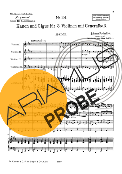 Johann Pachelbel Canon and Gigue in D Major score for Geigen