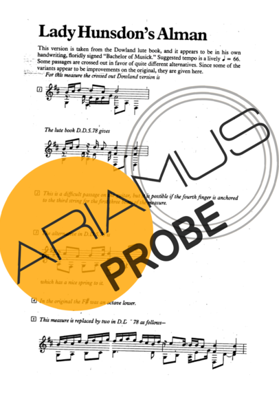 John Dowland Lady Hunsdons Alman score for Akustische Gitarre