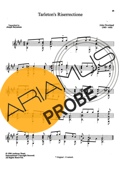 John Dowland Tarletons Riserrectione score for Akustische Gitarre