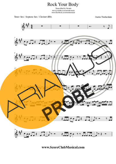 Justin Timberlake Rock Your Body score for Tenor-Saxophon Sopran (Bb)