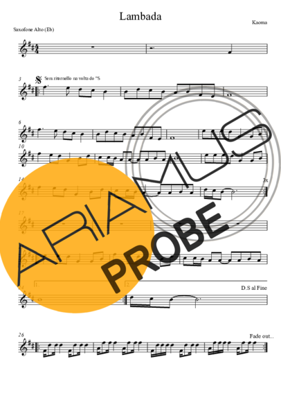 Kaoma Lambada score for Alt-Saxophon