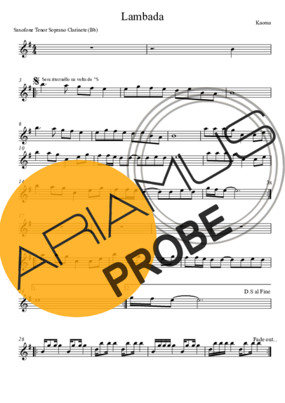 Kaoma Lambada score for Tenor-Saxophon Sopran (Bb)