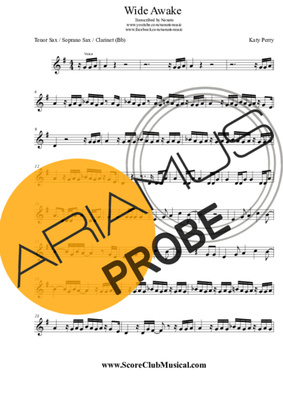 Katy Perry Wide Awake score for Tenor-Saxophon Sopran (Bb)