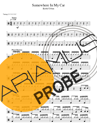 Keith Urban Somewhere In My Car score for Schlagzeug