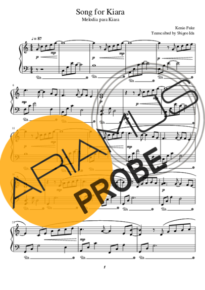 Kenio Fuke Song For Kiara score for Klavier