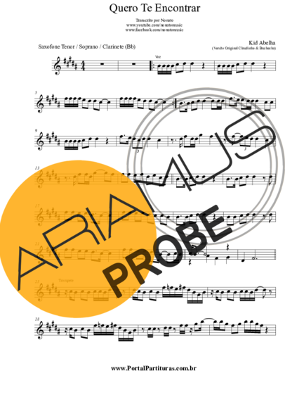 Kid Abelha Quero Te Encontrar score for Tenor-Saxophon Sopran (Bb)