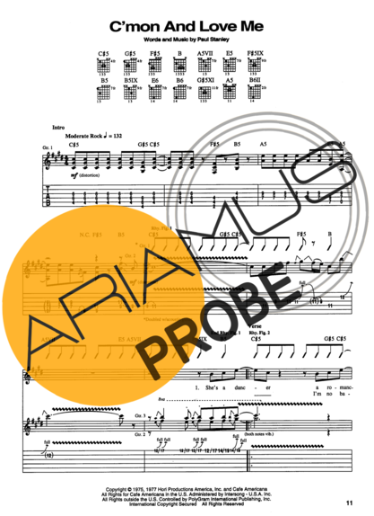 Kiss Come On And Love Me score for Gitarre