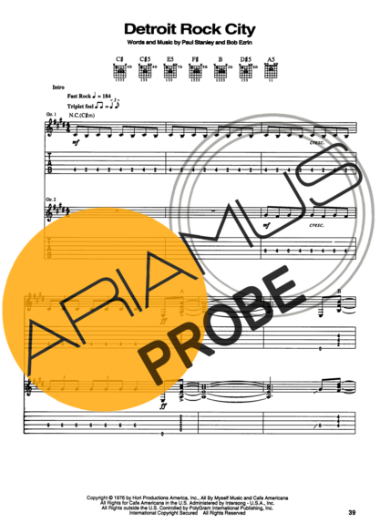 Kiss Detroit Rock City score for Gitarre