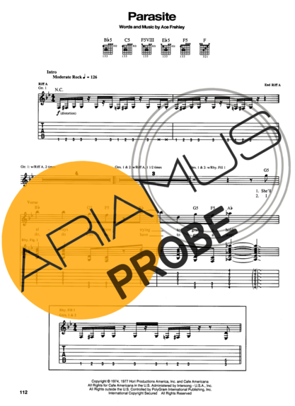 Kiss Parasite score for Gitarre