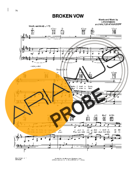Lara Fabian Broken Vow score for Klavier