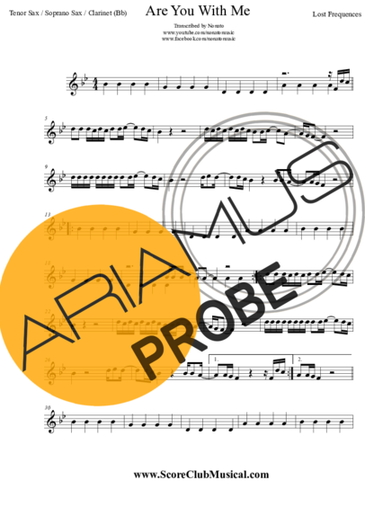 Lost Frequencies Are You With Me score for Tenor-Saxophon Sopran (Bb)