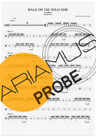Lou Reed Walk On The Wild Side score for Schlagzeug