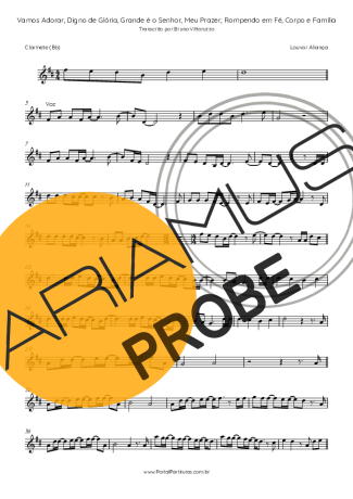 Louvor Aliança Vamos Adorar, Digno De Glória, Grande é O Senhor, Meu Prazer, Rompendo Em Fé, Corpo E Família score for Klarinette (Bb)