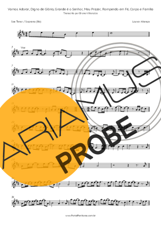 Louvor Aliança Vamos Adorar, Digno De Glória, Grande é O Senhor, Meu Prazer, Rompendo Em Fé, Corpo E Família score for Tenor-Saxophon Sopran (Bb)