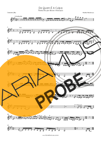Marília Mendonça De Quem É A Culpa Partituren für Klarinette (Bb)