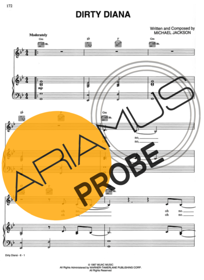 Michael Jackson Dirty Diana score for Klavier