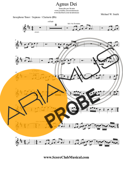 Michael W. Smith Agnus Dei score for Tenor-Saxophon Sopran (Bb)