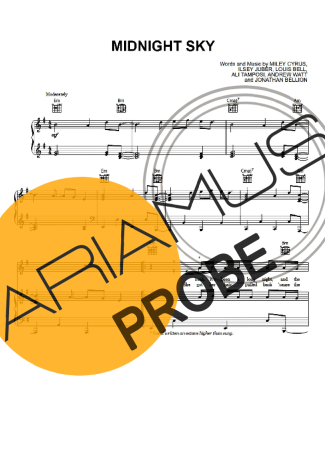 Miley Cyrus Midnight Sky score for Klavier