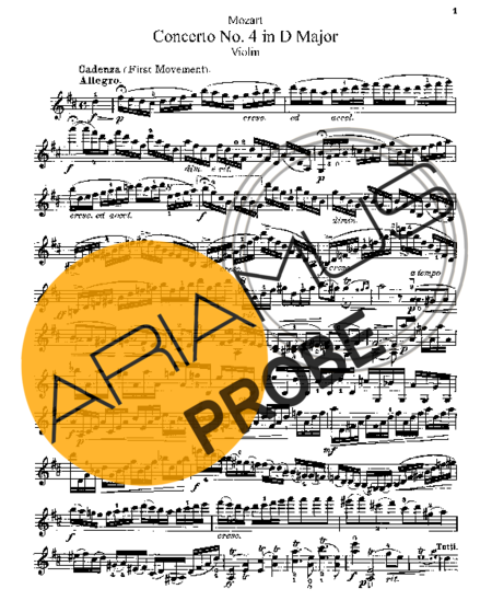 Mozart Violin Concerto No. 4 score for Geigen