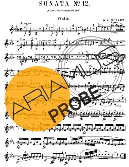 Mozart Violin Sonata 12 score for Violine