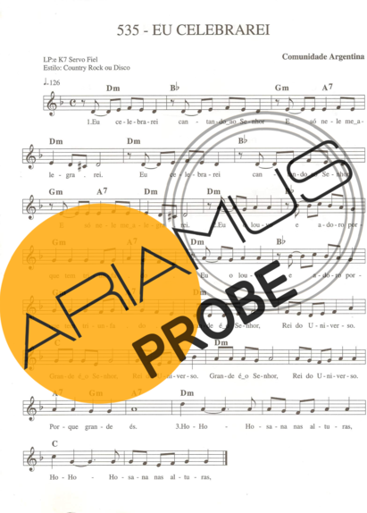 Catholic Church Music (Músicas Católicas) Eu Celebrarei score for Keys