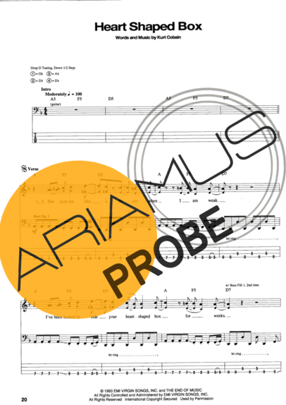 Nirvana Heart Shaped Box score for Bass