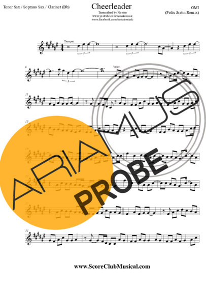 OMI Cheerleader (Felix Jaehn Remix) score for Tenor-Saxophon Sopran (Bb)