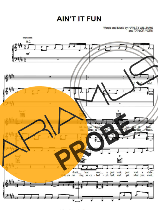 Paramore Ain´t It Fun score for Klavier