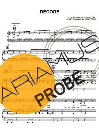 Paramore Decode score for Klavier