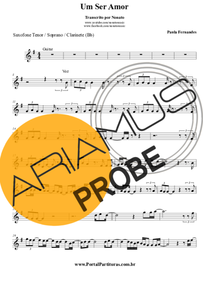 Paula Fernandes Um Ser Amor score for Tenor-Saxophon Sopran (Bb)