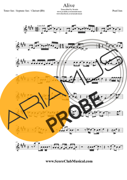 Pearl Jam Alive score for Tenor-Saxophon Sopran (Bb)