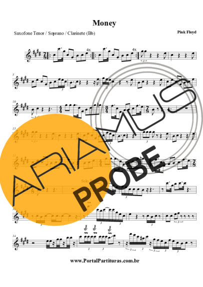 Pink Floyd Money score for Tenor-Saxophon Sopran (Bb)