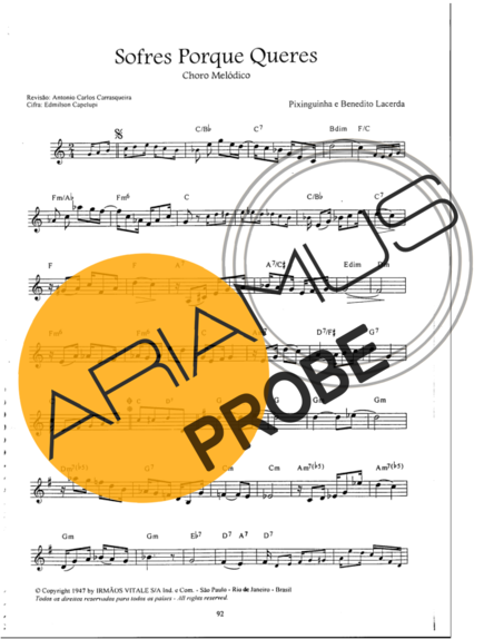 Pixinguinha Sofres Porque Queres score for Cavaco (kleine Gitarre)