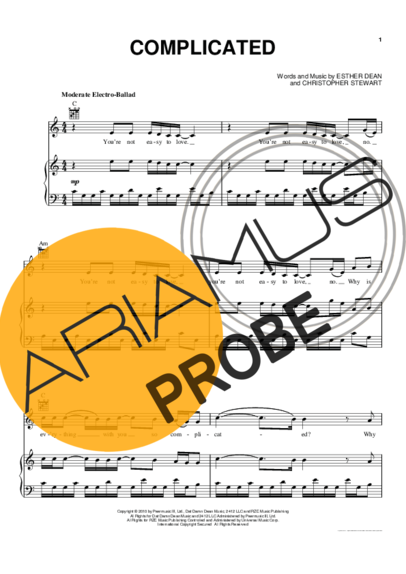 Rihanna Complicated score for Klavier