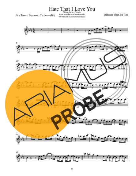 Rihanna Hate That I Love You score for Tenor-Saxophon Sopran (Bb)