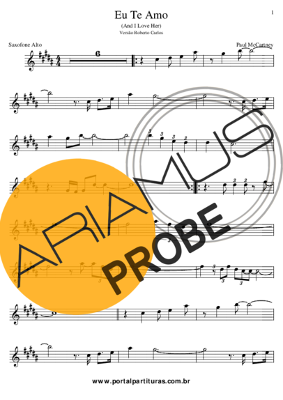 Roberto Carlos Eu Te Amo (And I Love Her) score for Alt-Saxophon
