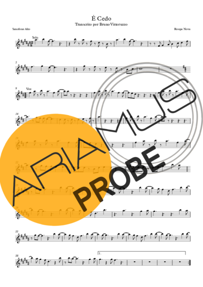 Roupa Nova É Cedo score for Alt-Saxophon