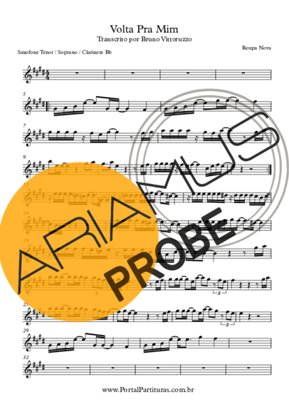 Roupa Nova Volta Pra Mim score for Tenor-Saxophon Sopran (Bb)
