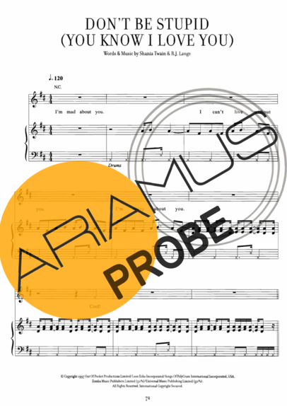 Shania Twain Dont Be Stupid (You Know I Love You) score for Klavier
