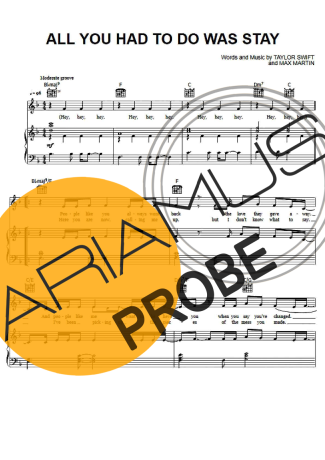 Taylor Swift All You Had To Do Was Stay score for Klavier