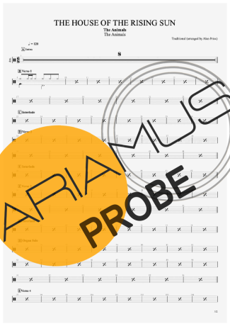 The Animals The House Of The Rising Sun score for Schlagzeug