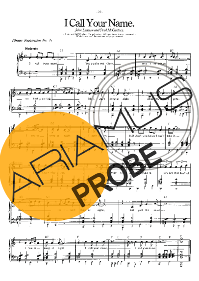 The Beatles I Call Your Name score for Klavier