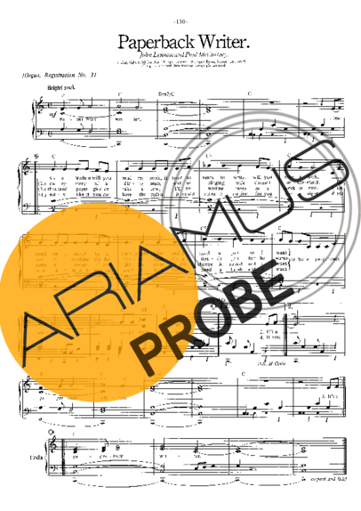The Beatles Peperback Writer score for Klavier