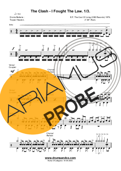 The Clash I Fought The Law score for Schlagzeug
