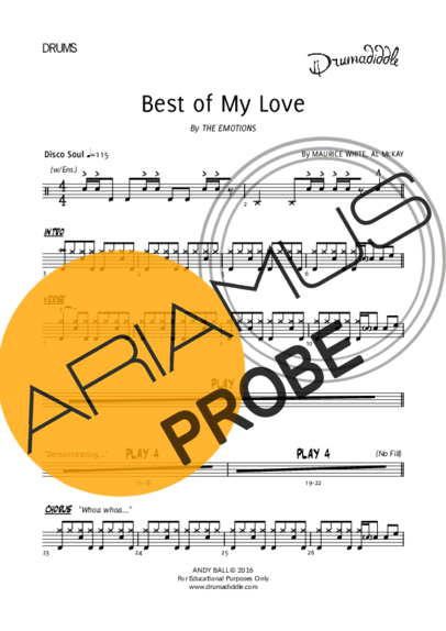 The Emotions Best Of My Love score for Schlagzeug