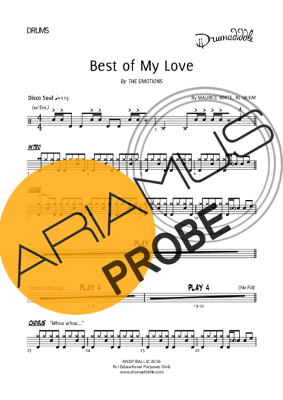 The Emotions Best Of My Love score for Schlagzeug