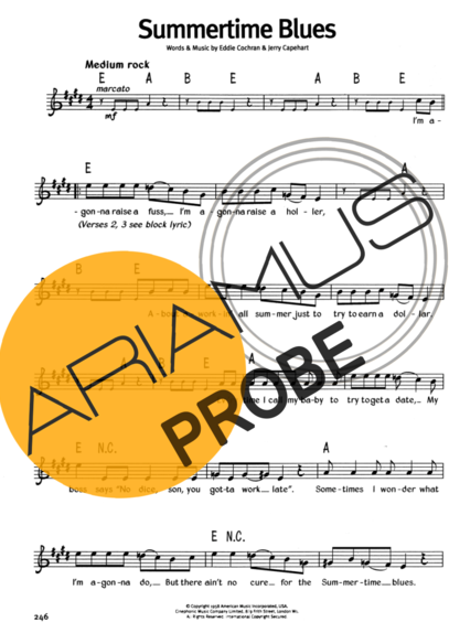 The Real Book Of Blues Summertime Blues score for Keys