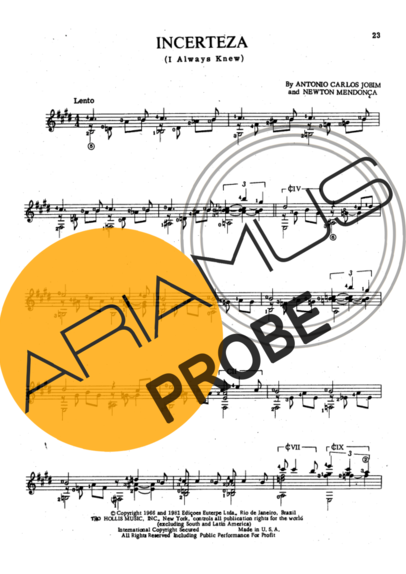 Tom Jobim Incerteza score for Akustische Gitarre